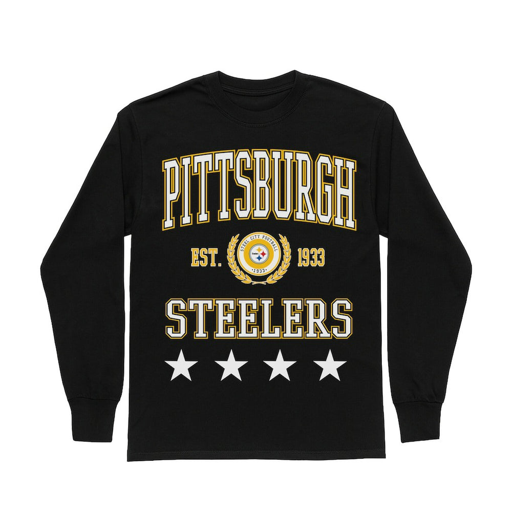 Pittsburgh Steelers Gameday Couture Women's Oversized Everyday Star Long Sleeve T-Shirt - Black T-shirts