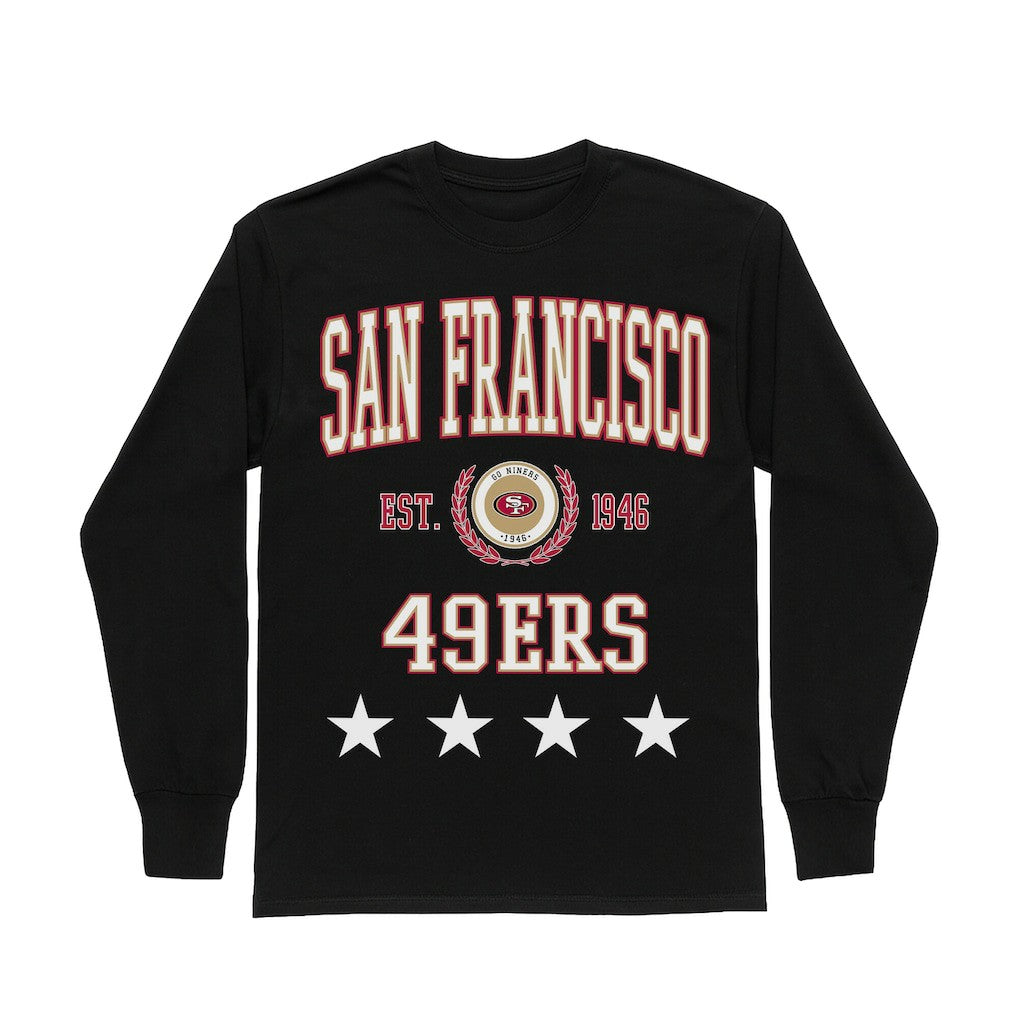 San Francisco 49ers Gameday Couture Women's Oversized Everyday Star Long Sleeve T-Shirt - Black T-shirts