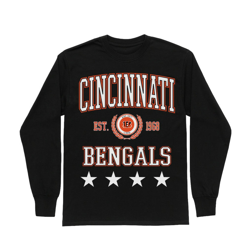 Cincinnati Bengals Gameday Couture Women's Oversized Everyday Star Long Sleeve T-Shirt - Black T-shirts