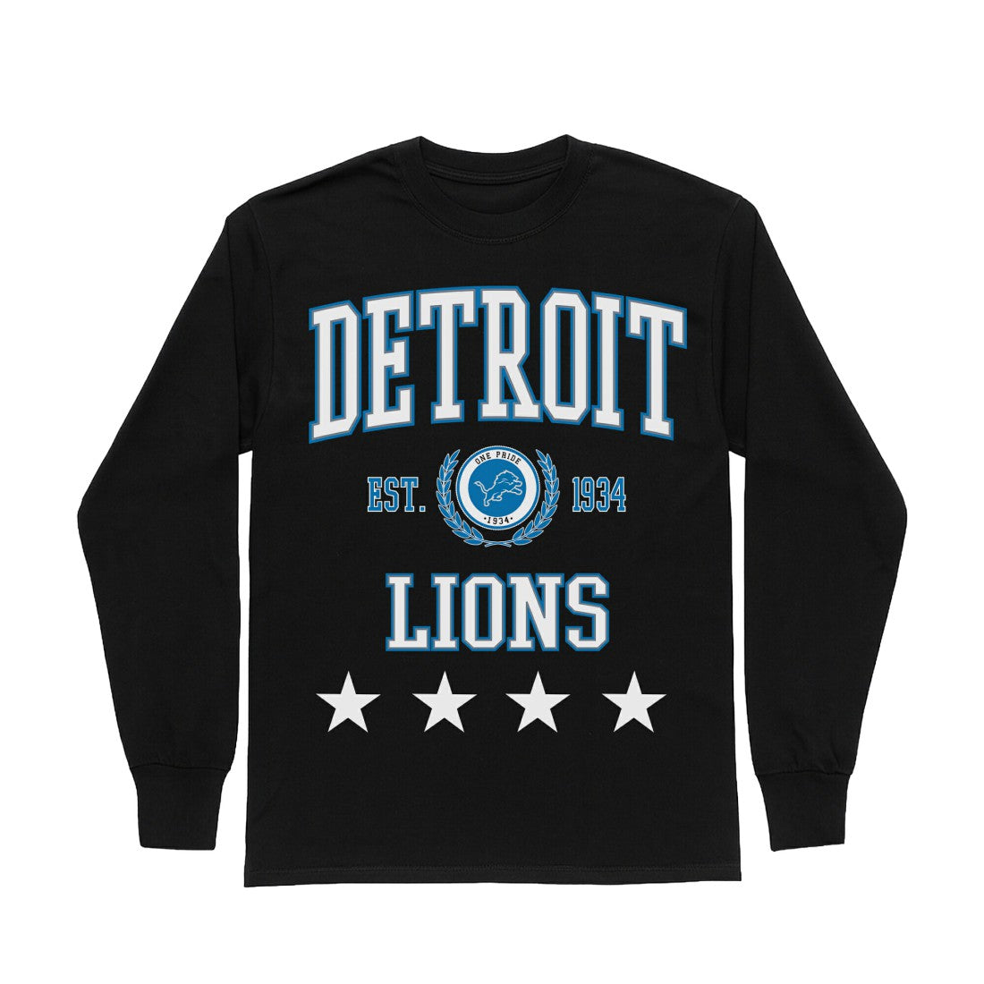 Detroit Lions Gameday Couture Women's Oversized Everyday Star Long Sleeve T-Shirt - Black T-shirts