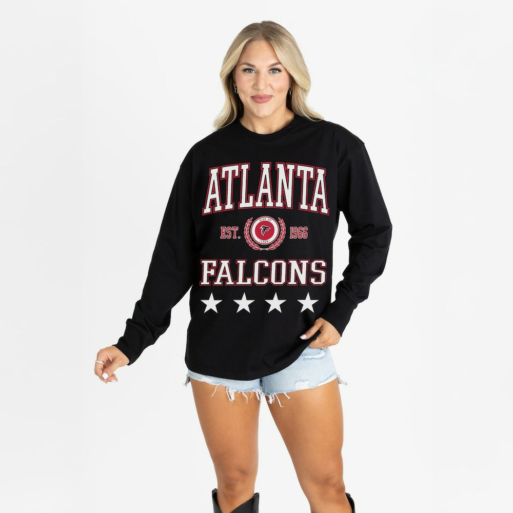 Atlanta Falcons Gameday Couture Women's Oversized Everyday Star Long Sleeve T-Shirt - Black T-shirts