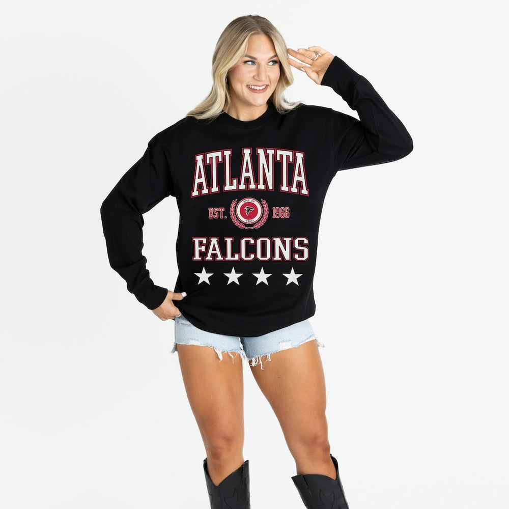 Atlanta Falcons Gameday Couture Women's Oversized Everyday Star Long Sleeve T-Shirt - Black T-shirts