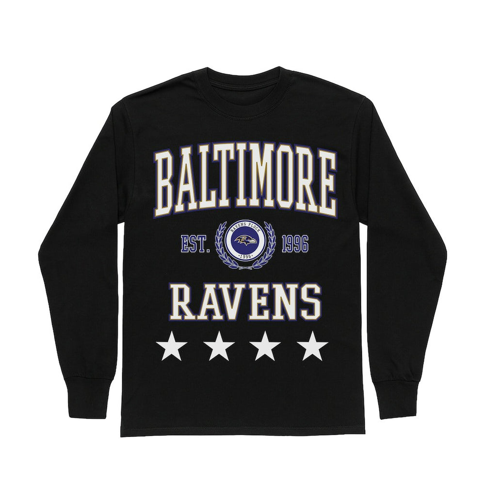 Baltimore Ravens Gameday Couture Women's Oversized Everyday Star Long Sleeve T-Shirt - Black T-shirts