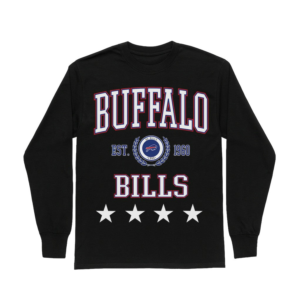 Buffalo Bills Gameday Couture Women's Oversized Everyday Star Long Sleeve T-Shirt - Black T-shirts