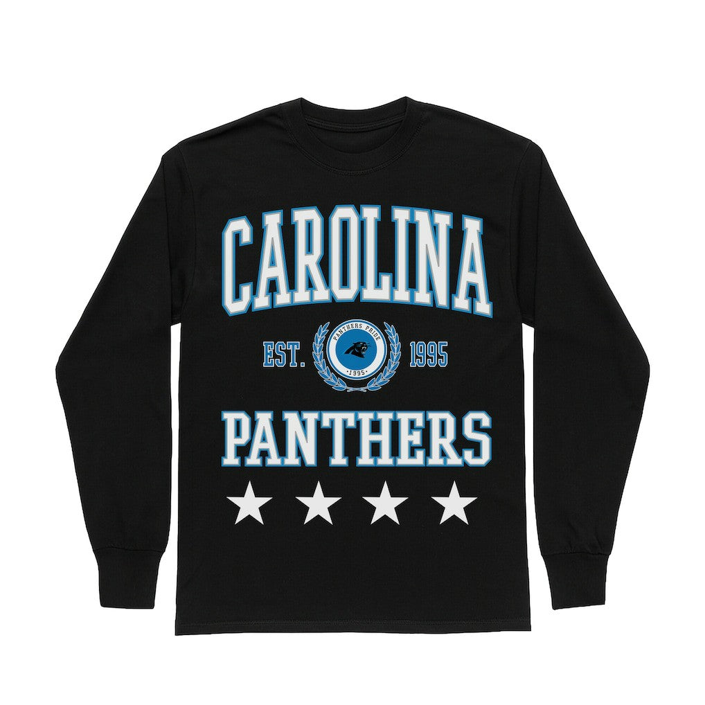 Carolina Panthers Gameday Couture Women's Oversized Everyday Star Long Sleeve T-Shirt - Black T-shirts
