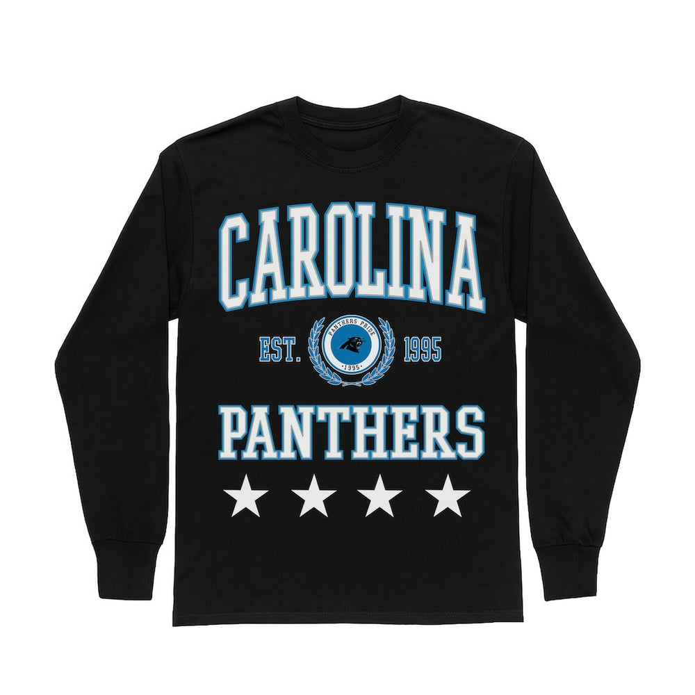 Carolina Panthers Gameday Couture Women's Oversized Everyday Star Long Sleeve T-Shirt - Black T-shirts