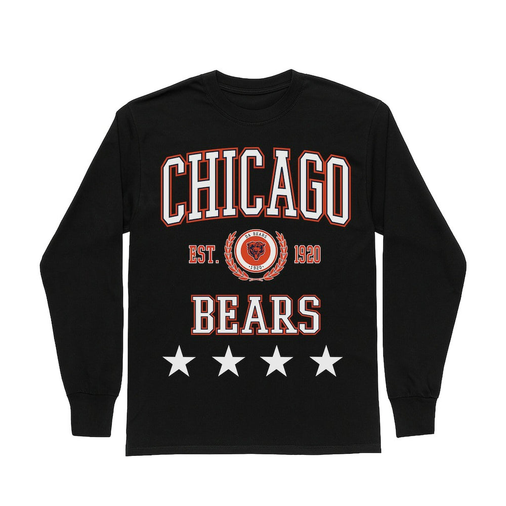 Chicago Bears Gameday Couture Women's Oversized Everyday Star Long Sleeve T-Shirt - Black T-shirts
