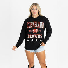 Cleveland Browns Gameday Couture Women's Oversized Everyday Star Long Sleeve T-Shirt - Black T-shirts
