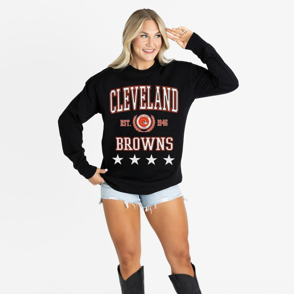 Cleveland Browns Gameday Couture Women's Oversized Everyday Star Long Sleeve T-Shirt - Black T-shirts