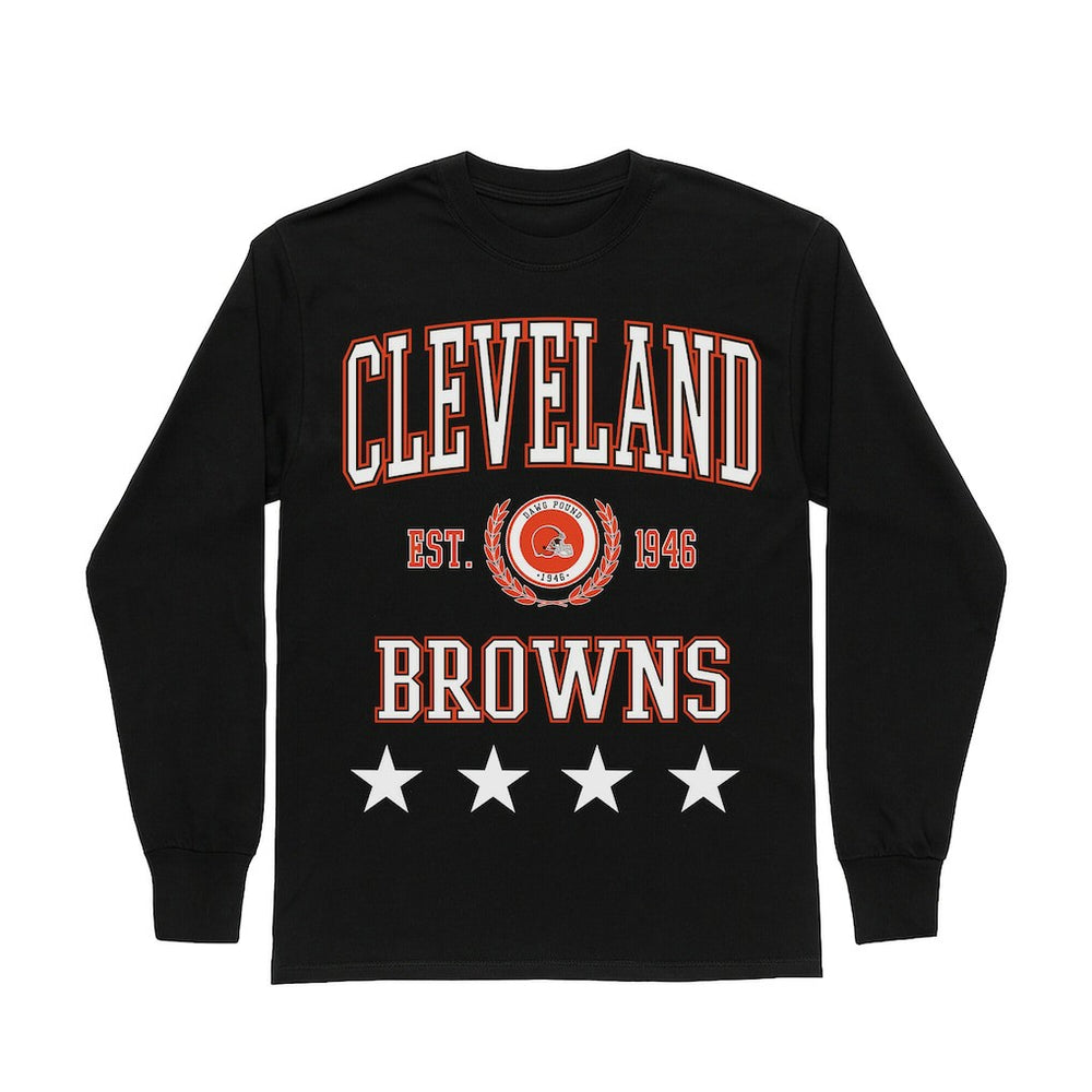 Cleveland Browns Gameday Couture Women's Oversized Everyday Star Long Sleeve T-Shirt - Black T-shirts