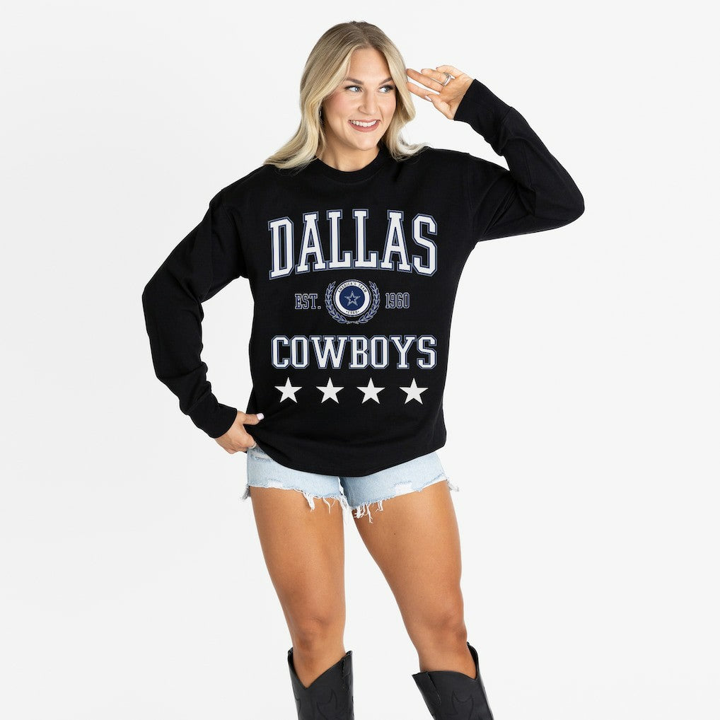 Dallas Cowboys Gameday Couture Women's Oversized Everyday Star Long Sleeve T-Shirt - Black T-shirts