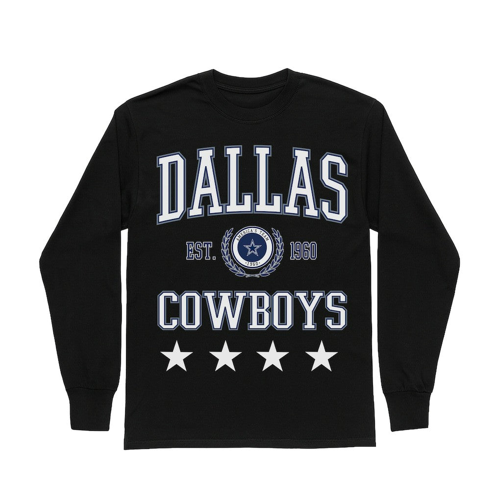 Dallas Cowboys Gameday Couture Women's Oversized Everyday Star Long Sleeve T-Shirt - Black T-shirts