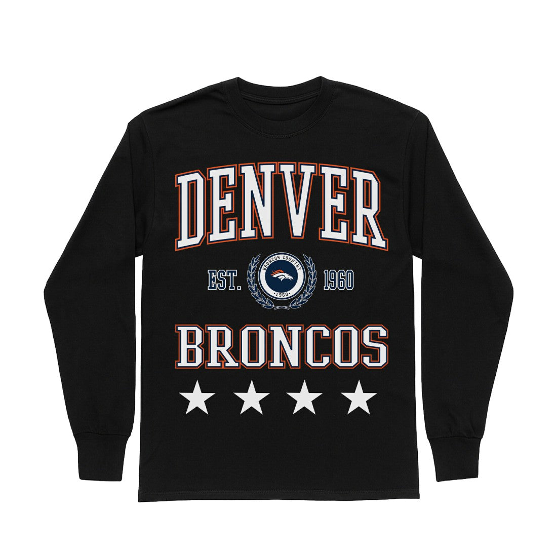 Denver Broncos Gameday Couture Women's Oversized Everyday Star Long Sleeve T-Shirt - Black T-shirts
