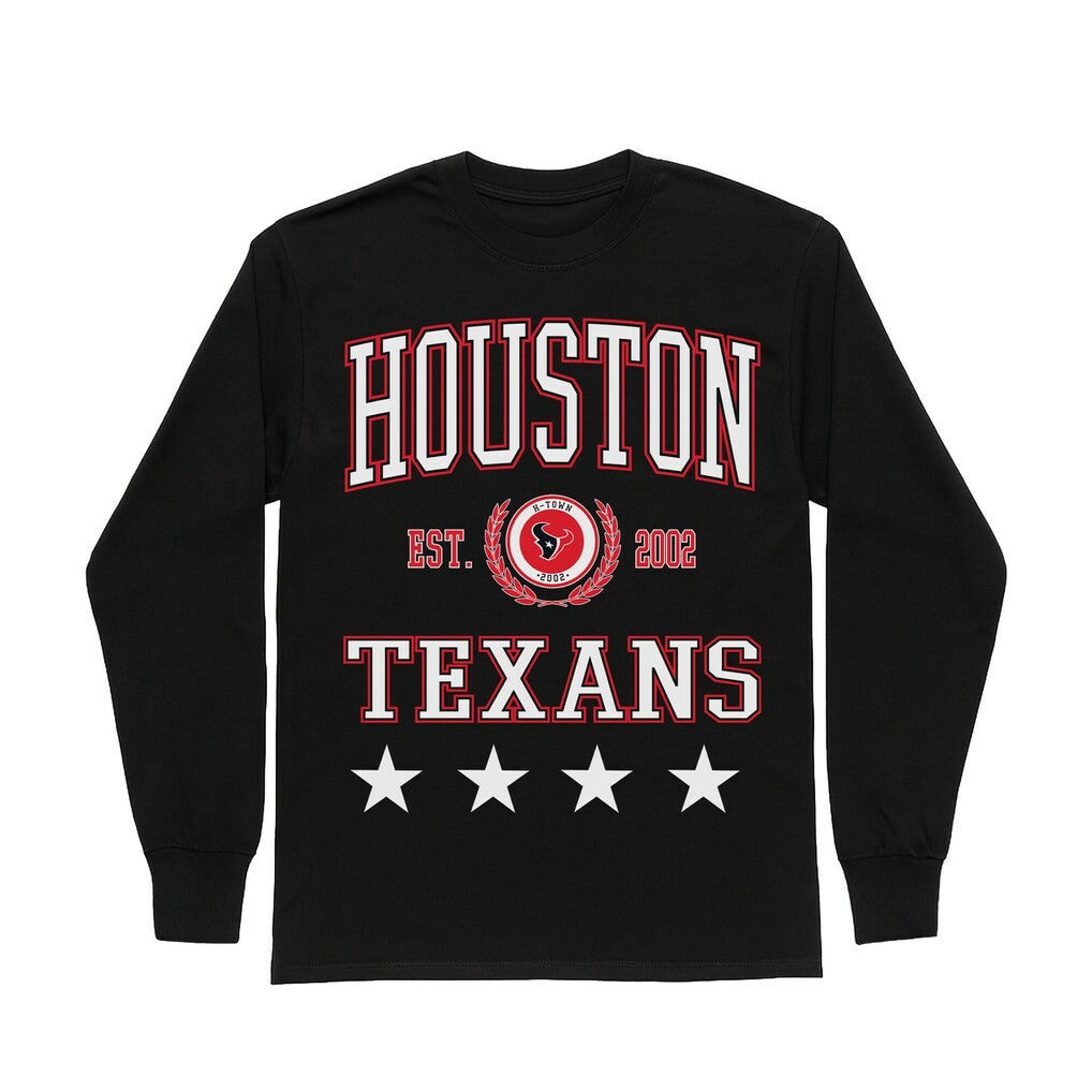 Houston Texans Gameday Couture Women's Oversized Everyday Star Long Sleeve T-Shirt - Black T-shirts