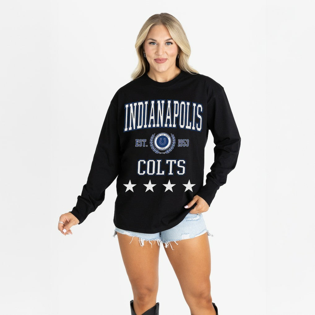 Indianapolis Colts Gameday Couture Women's Oversized Everyday Star Long Sleeve T-Shirt - Black T-shirts