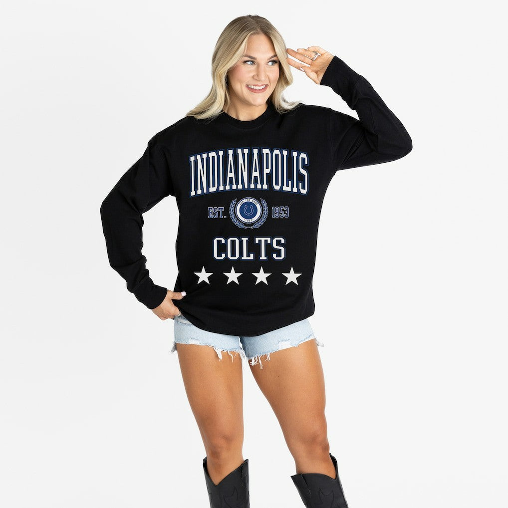Indianapolis Colts Gameday Couture Women's Oversized Everyday Star Long Sleeve T-Shirt - Black T-shirts
