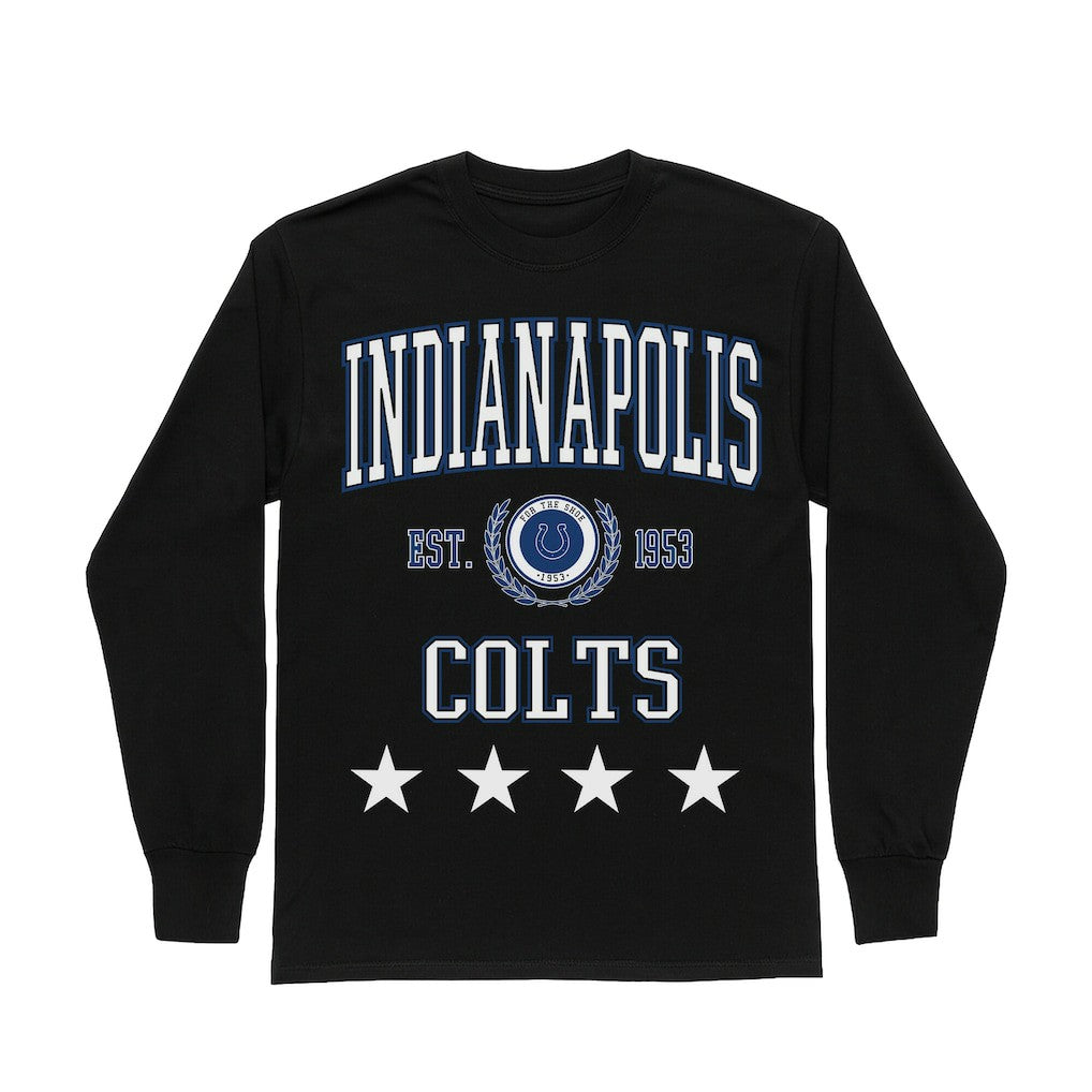 Indianapolis Colts Gameday Couture Women's Oversized Everyday Star Long Sleeve T-Shirt - Black T-shirts