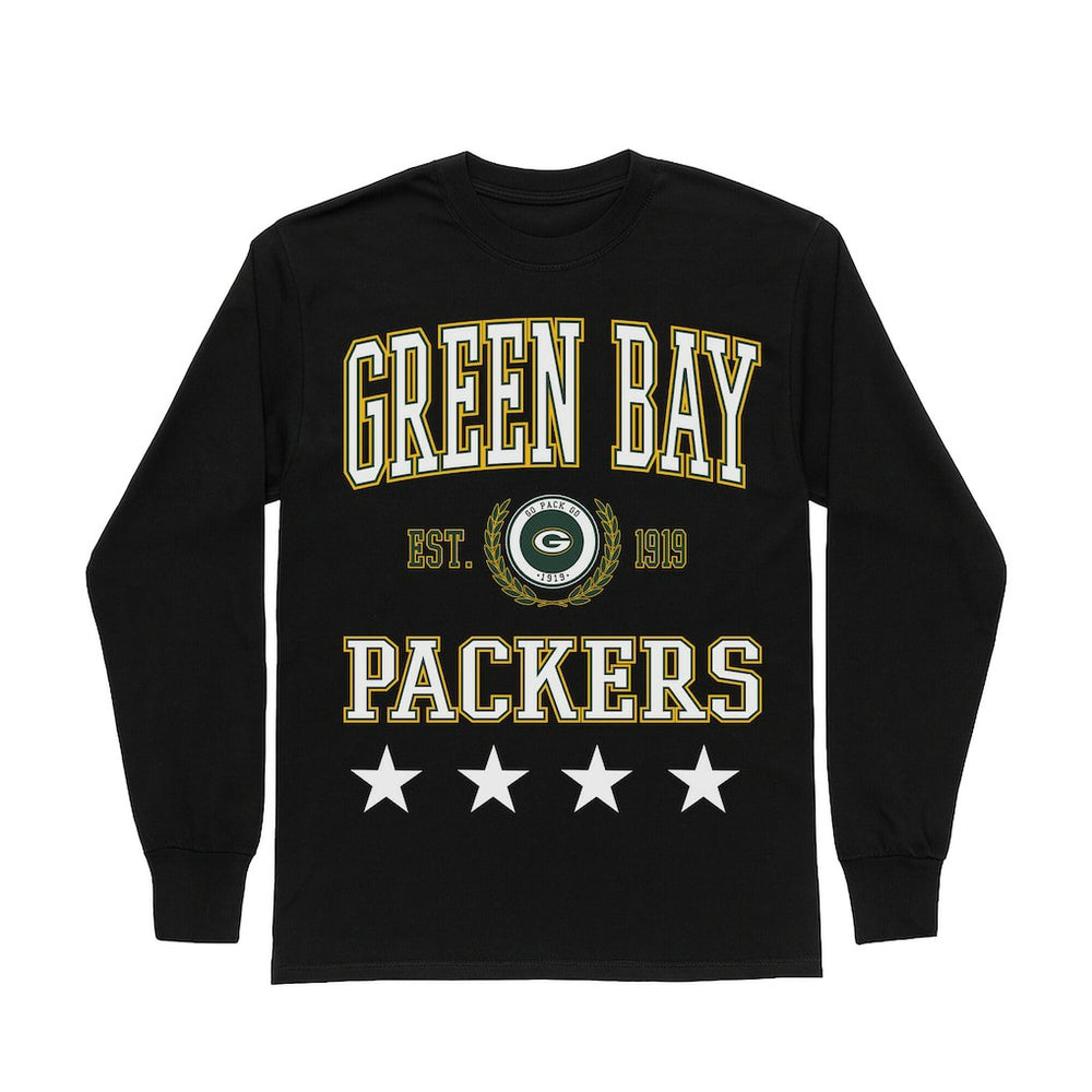 Green Bay Packers Gameday Couture Women's Oversized Everyday Star Long Sleeve T-Shirt - Black T-shirts