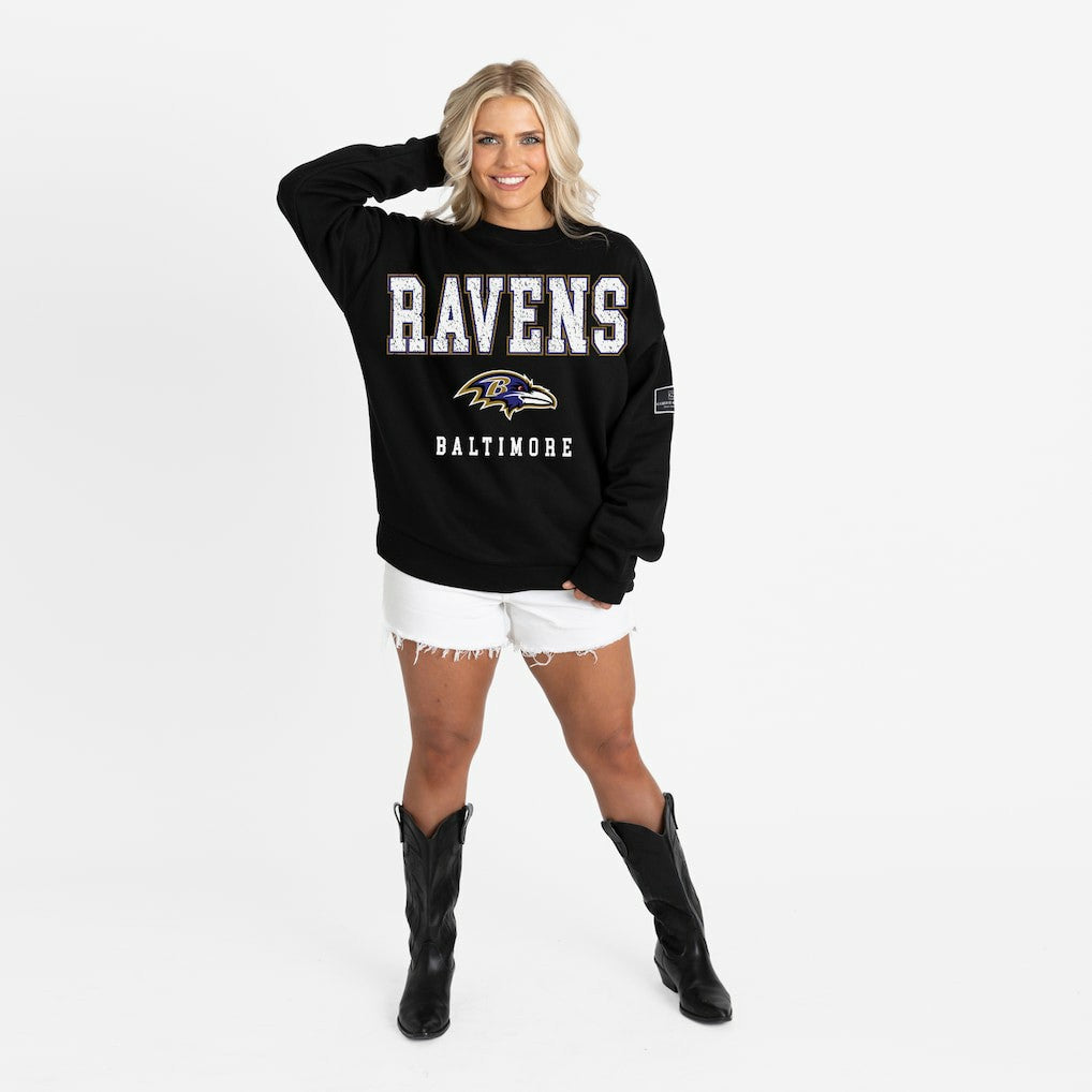 Baltimore Ravens Gameday Couture Women's Oversized Level Up Black Label Premium Fleece Sweatshirt - Black Sweatshirts