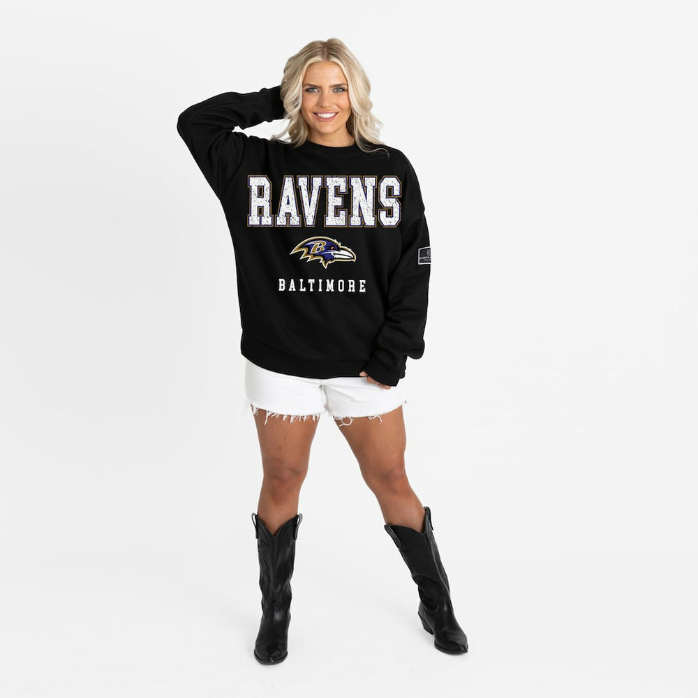 Baltimore Ravens Gameday Couture Women's Oversized Level Up Black Label Premium Fleece Sweatshirt - Black Sweatshirts