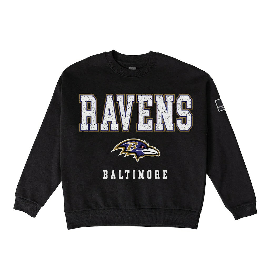 Baltimore Ravens Gameday Couture Women's Oversized Level Up Black Label Premium Fleece Sweatshirt - Black Sweatshirts
