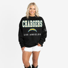 Los Angeles Chargers Gameday Couture Women's Oversized Level Up Black Label Premium Fleece Sweatshirt - Black Sweatshirts