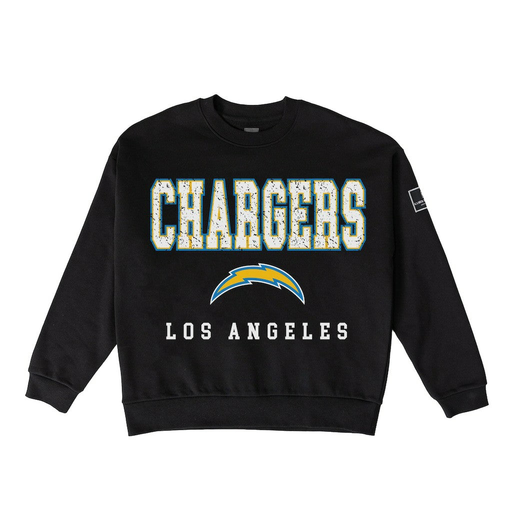 Los Angeles Chargers Gameday Couture Women's Oversized Level Up Black Label Premium Fleece Sweatshirt - Black Sweatshirts