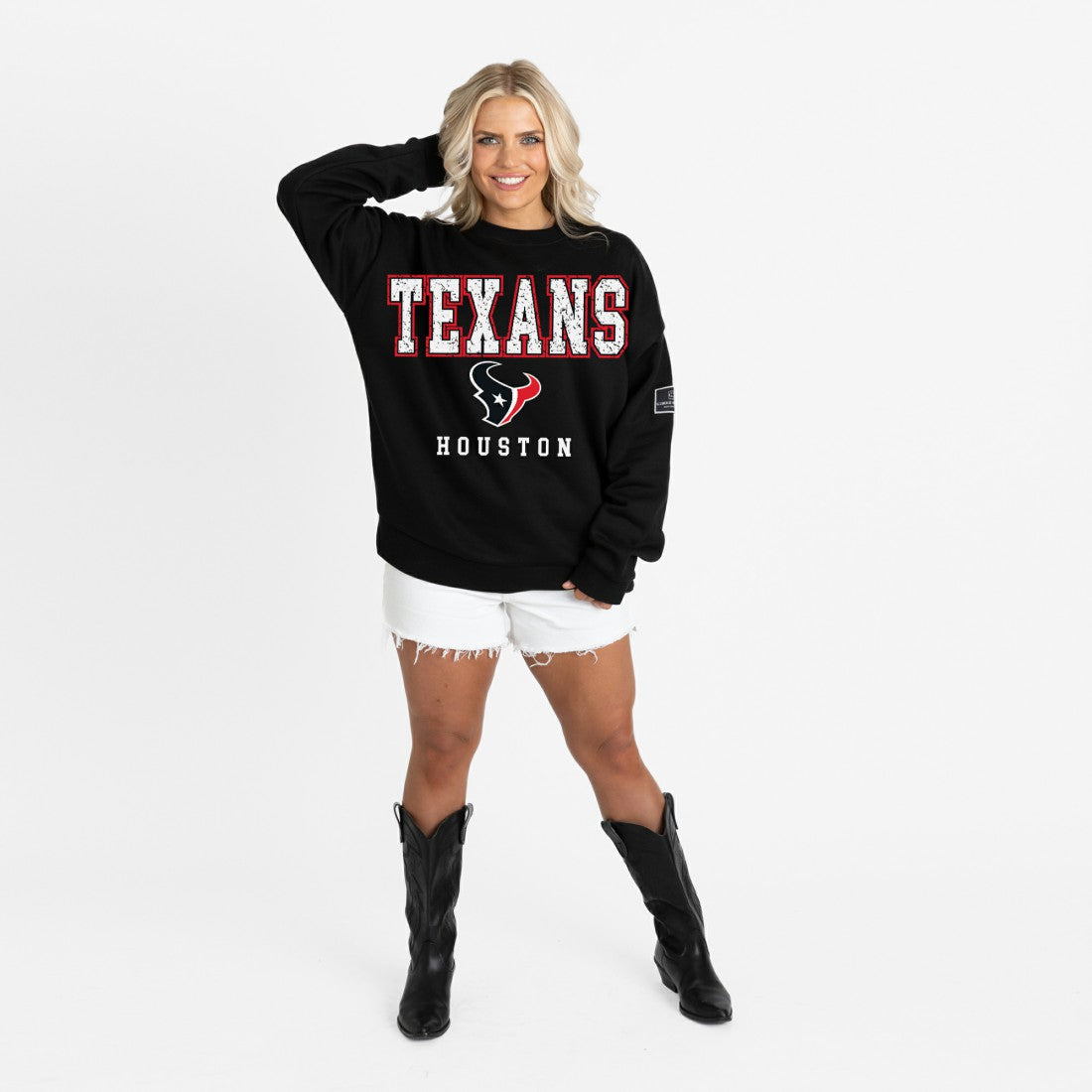 Houston Texans Gameday Couture Women's Oversized Level Up Black Label Premium Fleece Sweatshirt - Black Sweatshirts
