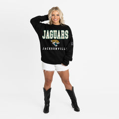 Jacksonville Jaguars Gameday Couture Women's Oversized Level Up Black Label Premium Fleece Sweatshirt - Black Sweatshirts