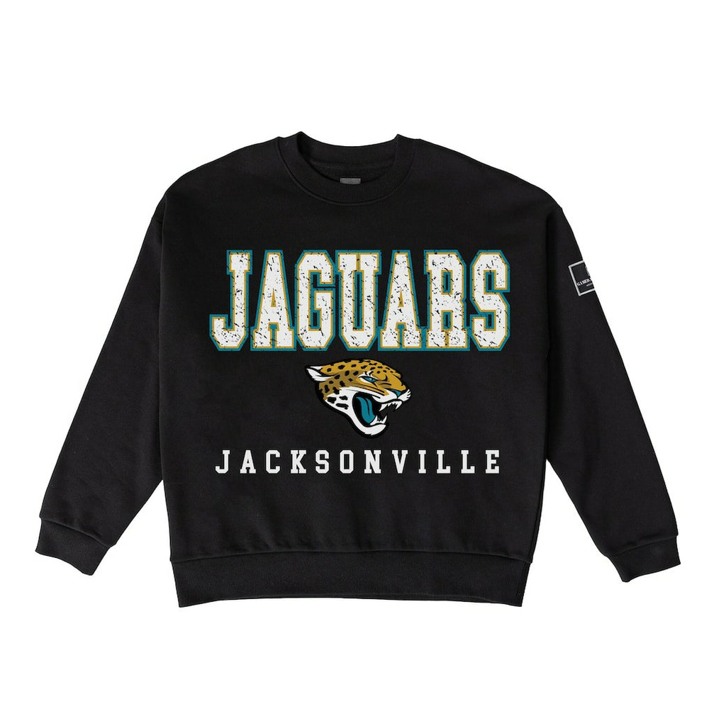 Jacksonville Jaguars Gameday Couture Women's Oversized Level Up Black Label Premium Fleece Sweatshirt - Black Sweatshirts