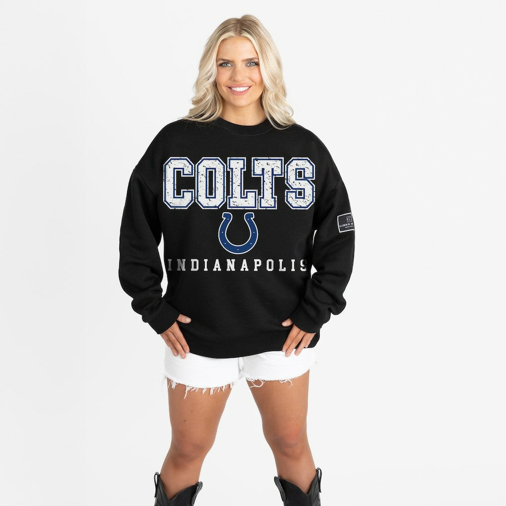 Indianapolis Colts Gameday Couture Women's Oversized Level Up Black Label Premium Fleece Sweatshirt - Black Sweatshirts