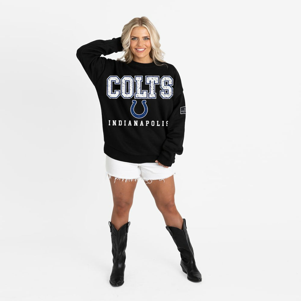 Indianapolis Colts Gameday Couture Women's Oversized Level Up Black Label Premium Fleece Sweatshirt - Black Sweatshirts