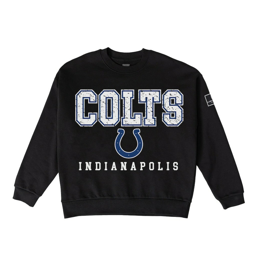 Indianapolis Colts Gameday Couture Women's Oversized Level Up Black Label Premium Fleece Sweatshirt - Black Sweatshirts
