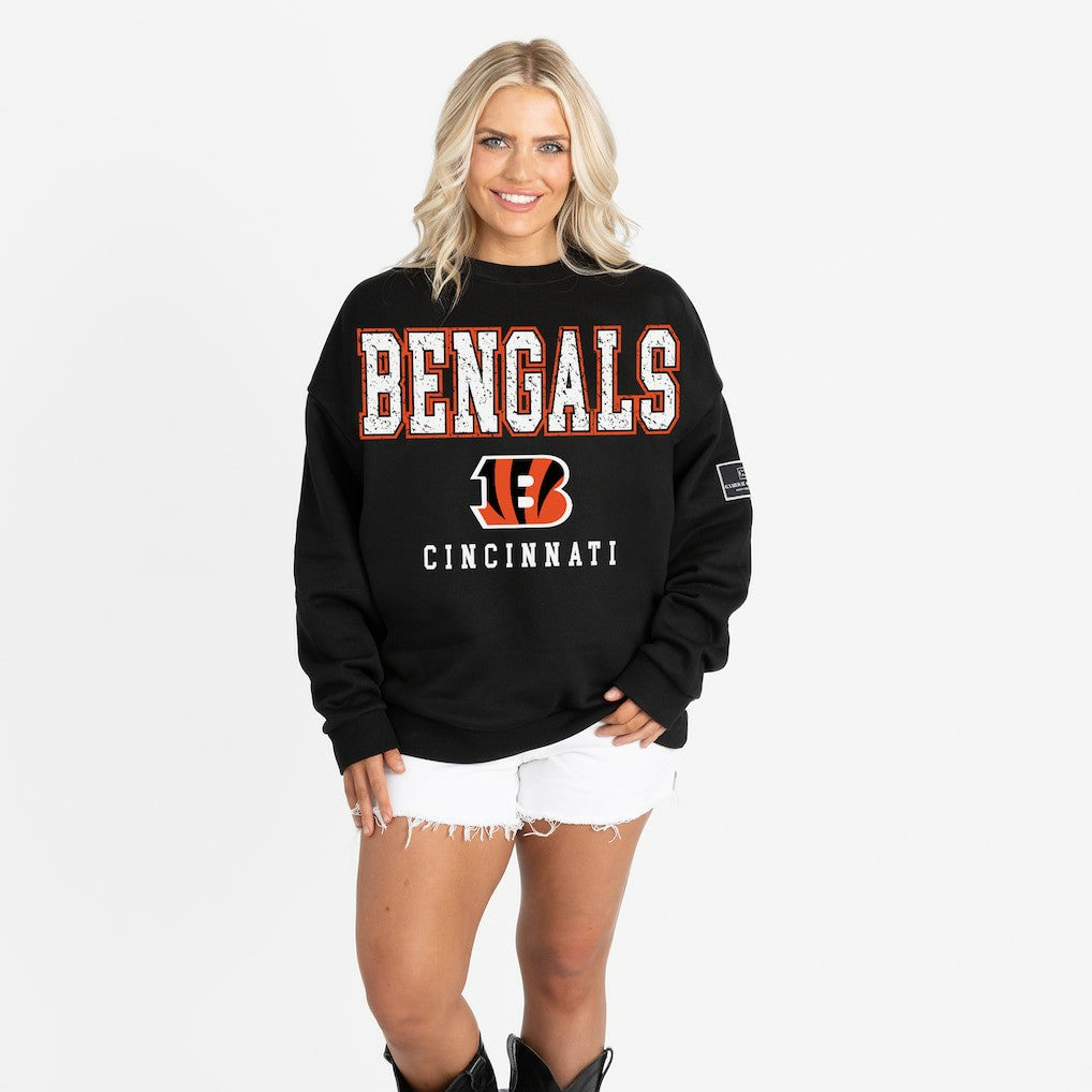 Cincinnati Bengals Gameday Couture Women's Oversized Level Up Black Label Premium Fleece Sweatshirt - Black Sweatshirts