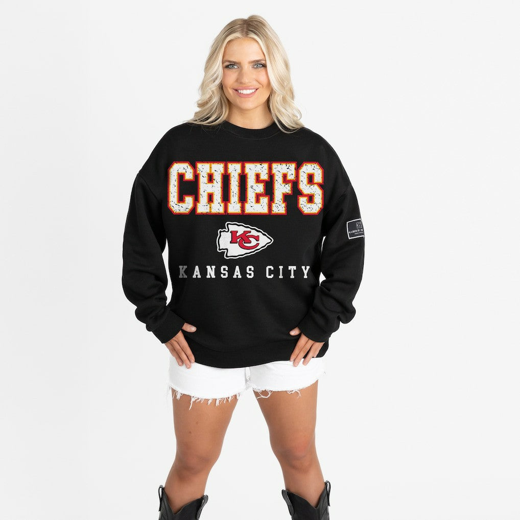 Kansas City Chiefs Gameday Couture Women's Oversized Level Up Black Label Premium Fleece Sweatshirt - Black Sweatshirts