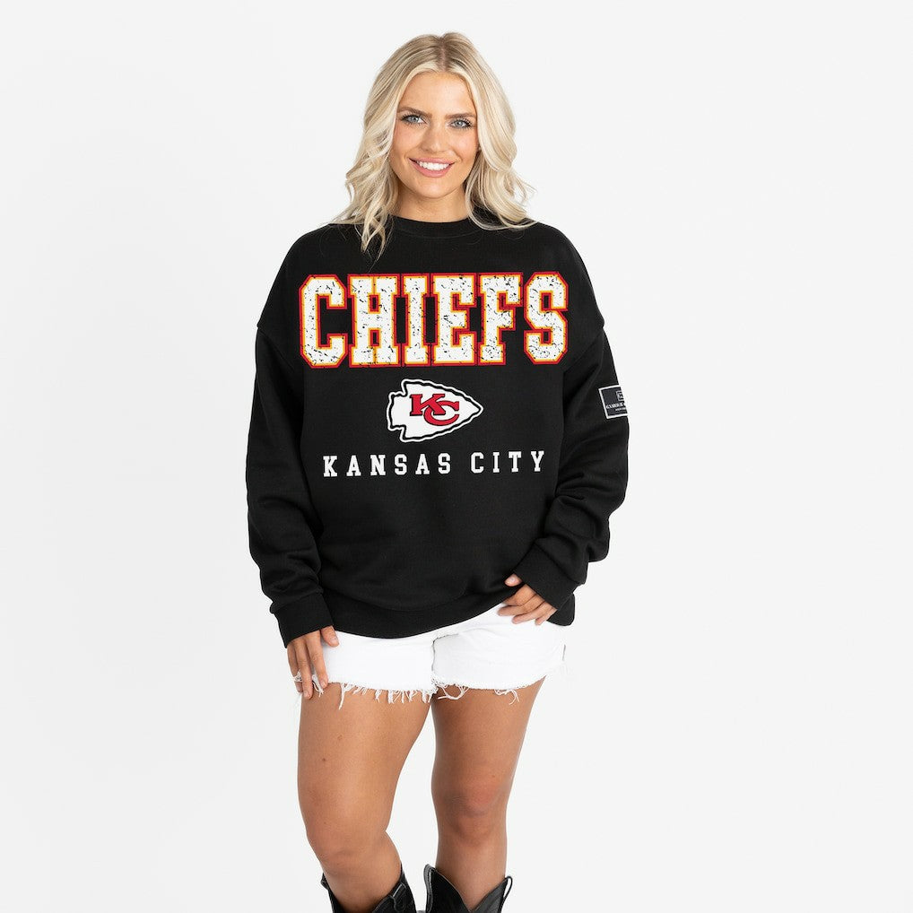 Kansas City Chiefs Gameday Couture Women's Oversized Level Up Black Label Premium Fleece Sweatshirt - Black Sweatshirts