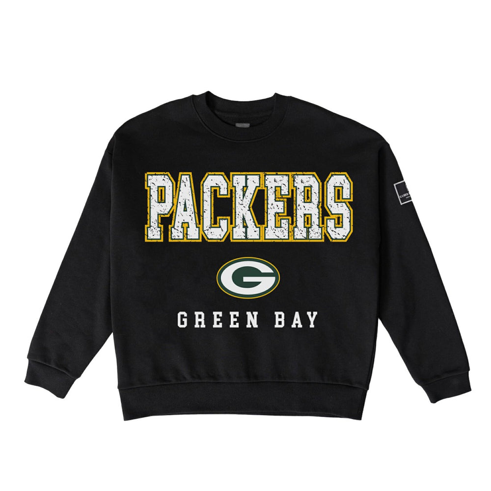 Green Bay Packers Gameday Couture Women's Oversized Level Up Black Label Premium Fleece Sweatshirt - Black Sweatshirts