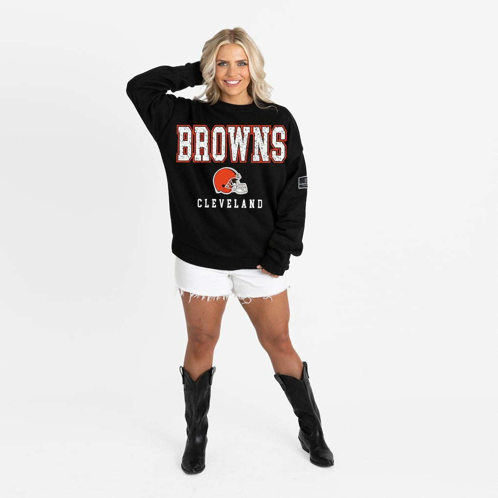 Cleveland Browns Gameday Couture Women's Oversized Level Up Black Label Premium Fleece Sweatshirt - Black Sweatshirts