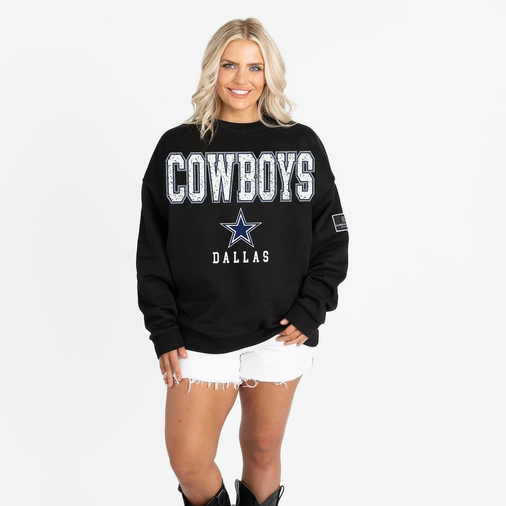 Dallas Cowboys Gameday Couture Women's Oversized Level Up Black Label Premium Fleece Sweatshirt - Black Sweatshirts