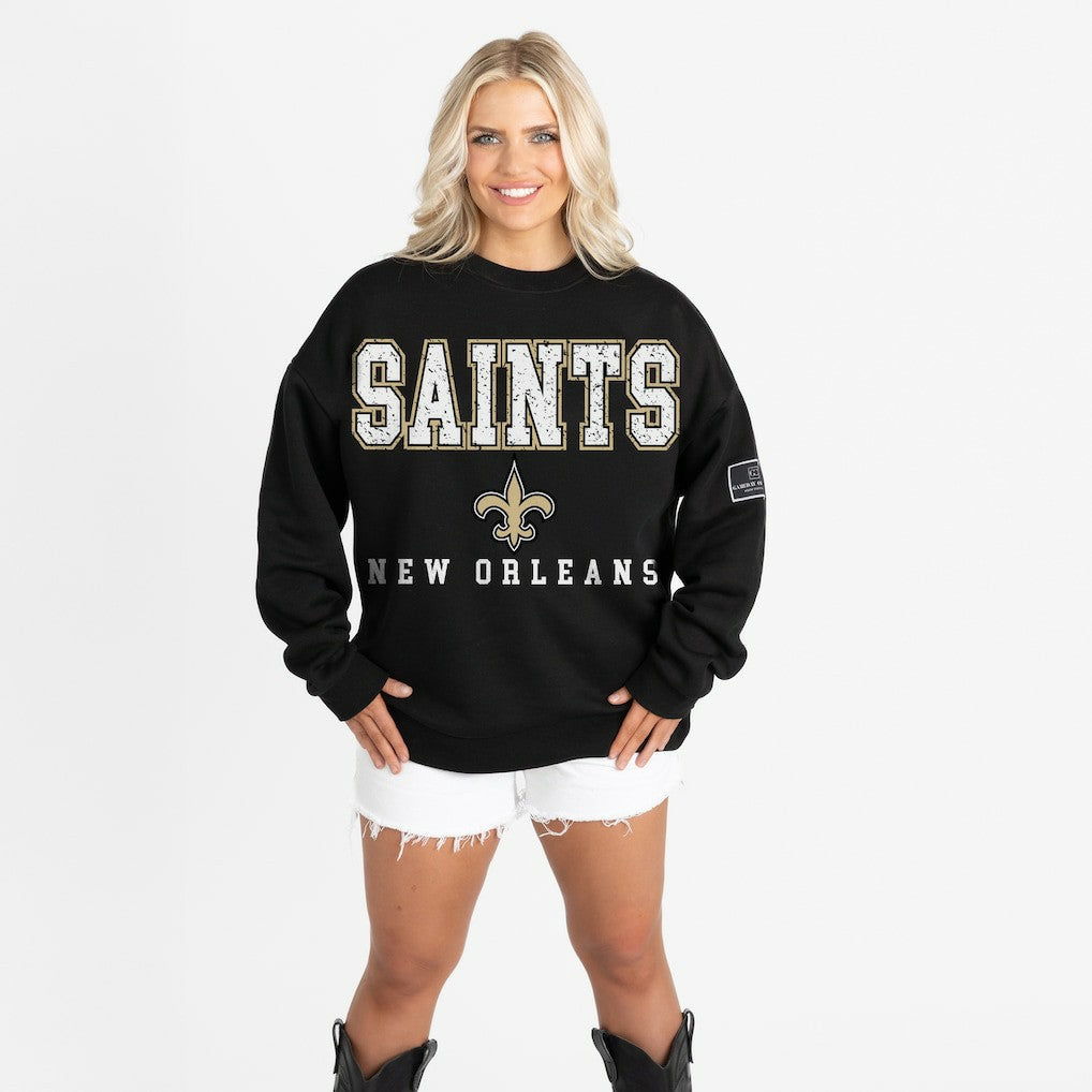 New Orleans Saints Gameday Couture Women's Oversized Level Up Black Label Premium Fleece Sweatshirt - Black Sweatshirts