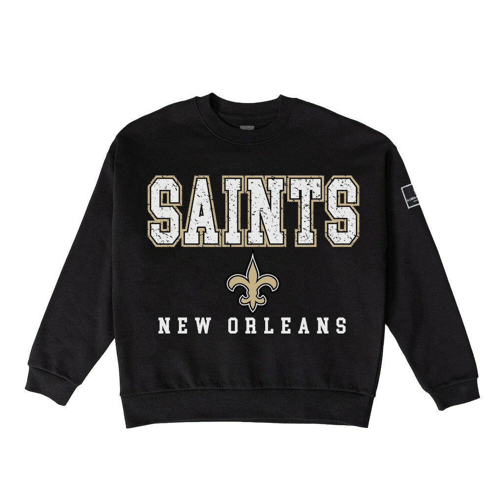 New Orleans Saints Gameday Couture Women's Oversized Level Up Black Label Premium Fleece Sweatshirt - Black Sweatshirts