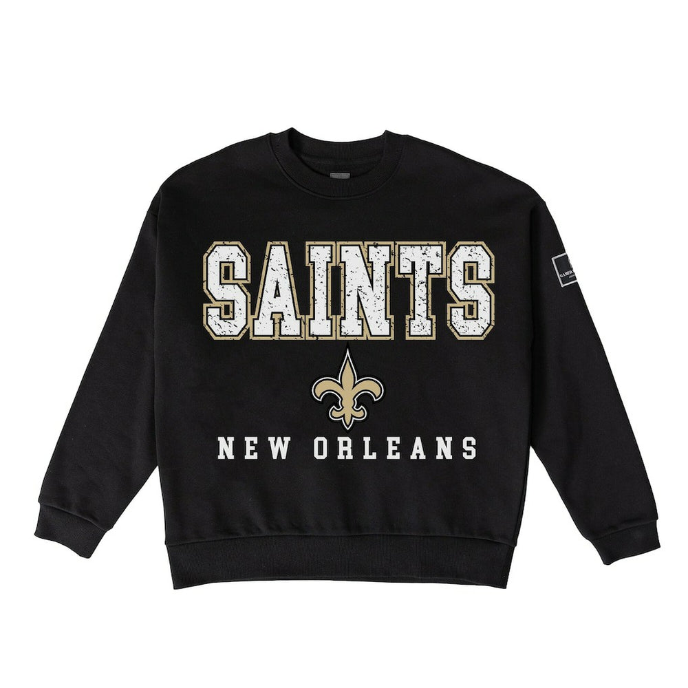 New Orleans Saints Gameday Couture Women's Oversized Level Up Black Label Premium Fleece Sweatshirt - Black Sweatshirts