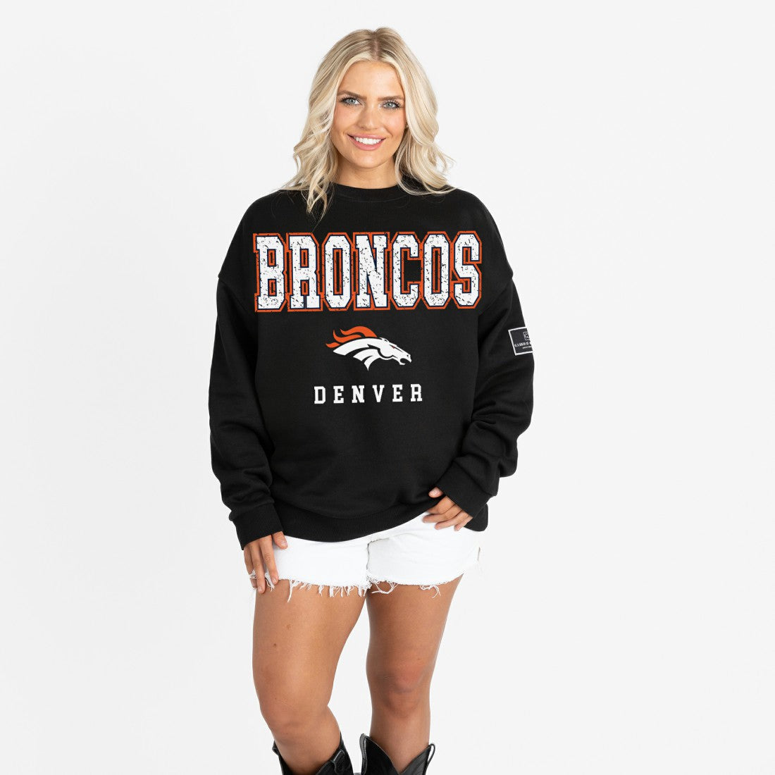 Denver Broncos Gameday Couture Women's Oversized Level Up Black Label Premium Fleece Sweatshirt - Black Sweatshirts