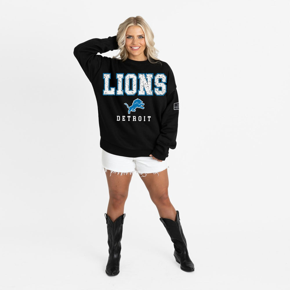 Detroit Lions Gameday Couture Women's Oversized Level Up Black Label Premium Fleece Sweatshirt - Black Sweatshirts