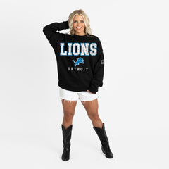 Detroit Lions Gameday Couture Women's Oversized Level Up Black Label Premium Fleece Sweatshirt - Black Sweatshirts