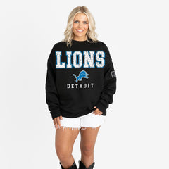 Detroit Lions Gameday Couture Women's Oversized Level Up Black Label Premium Fleece Sweatshirt - Black Sweatshirts