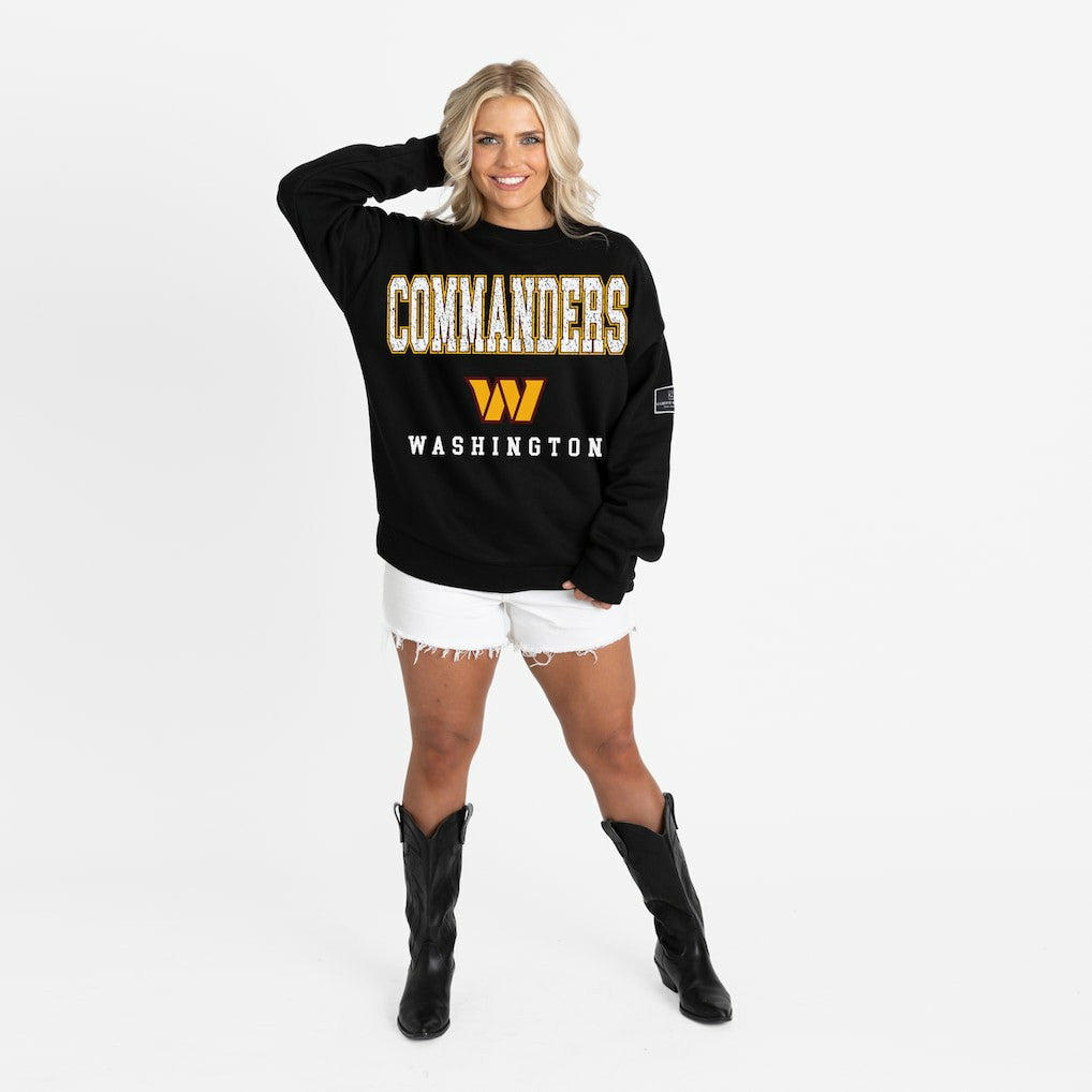 Washington Commanders Gameday Couture Women's Oversized Level Up Black Label Premium Fleece Sweatshirt - Black Sweatshirts