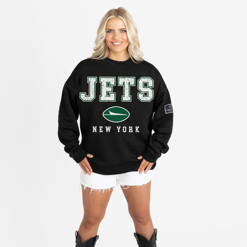 New York Jets Gameday Couture Women's Oversized Level Up Black Label Premium Fleece Sweatshirt - Black Sweatshirts