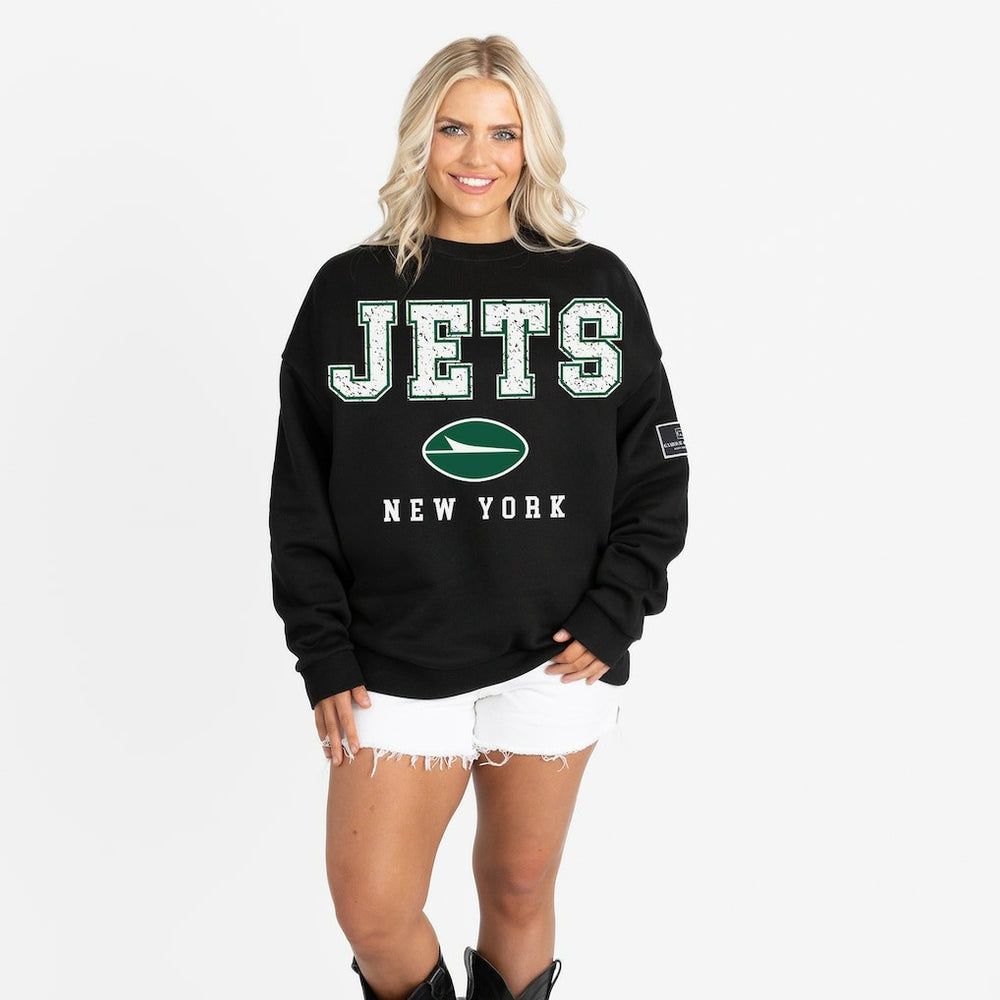 New York Jets Gameday Couture Women's Oversized Level Up Black Label Premium Fleece Sweatshirt - Black Sweatshirts