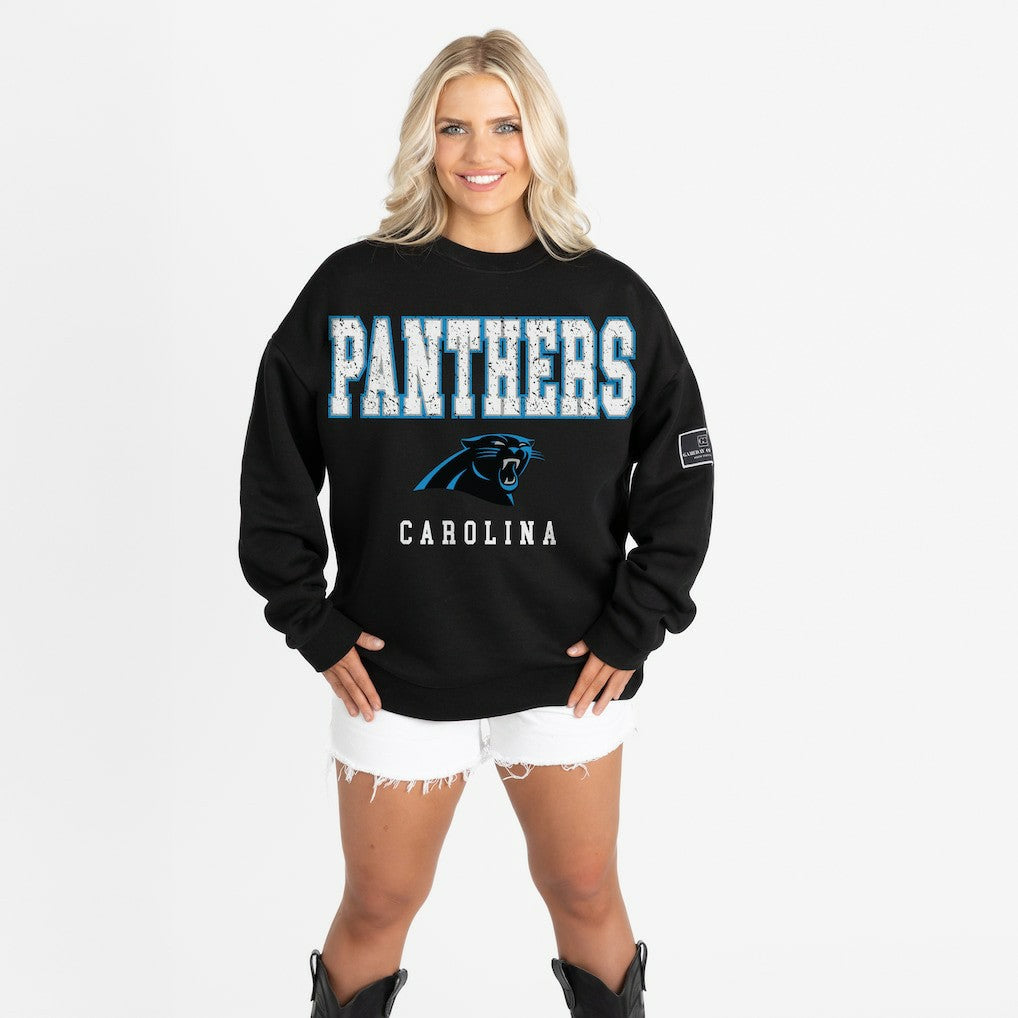 Carolina Panthers Gameday Couture Women's Oversized Level Up Black Label Premium Fleece Sweatshirt - Black Sweatshirts